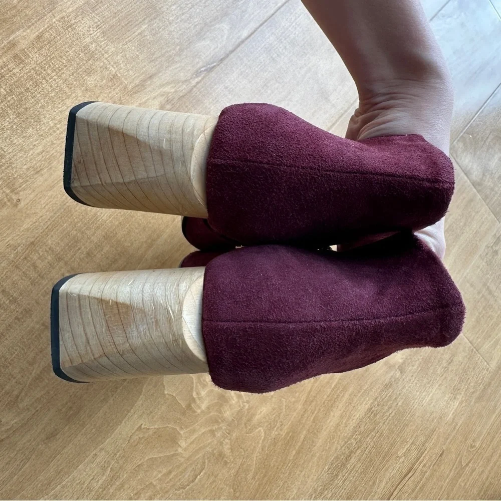 Himitsu Burgundy Suede Pointed Toe Ankle Booties, Size 39